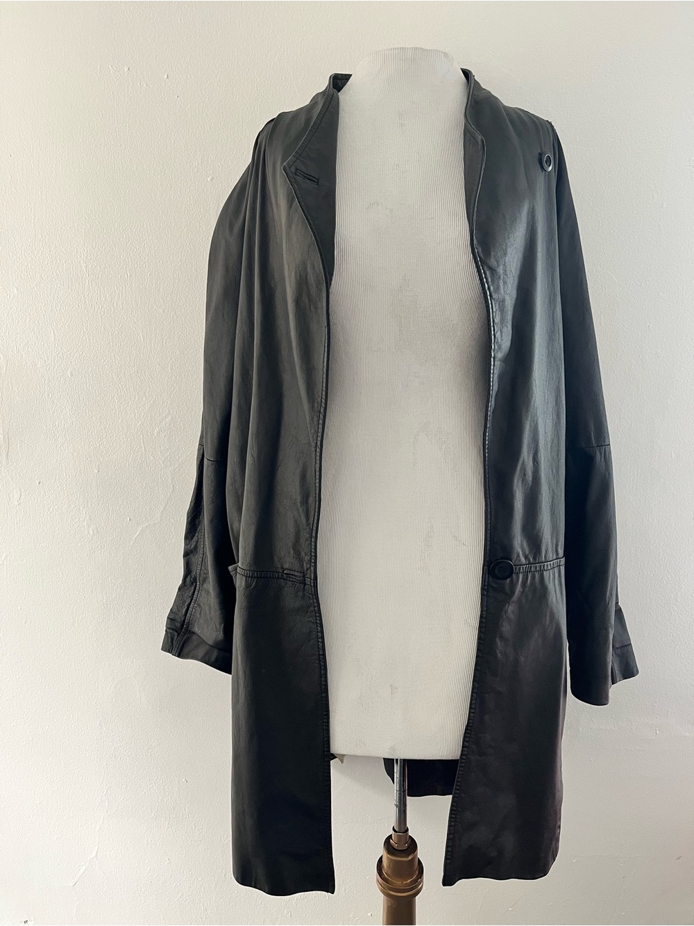 Black Leather Open Front Jacket
